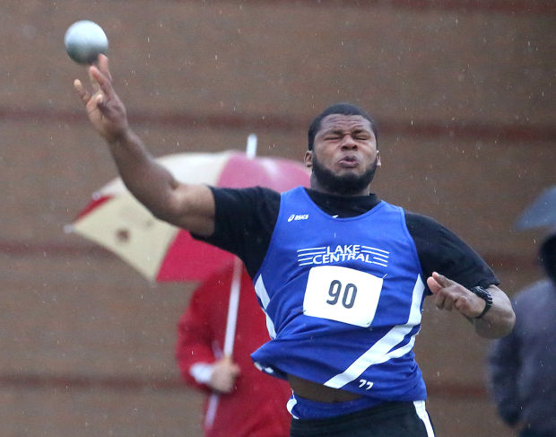 Lake Central's Gelen Robinson won the shot put at Wednesday's Duneland Conference meet.